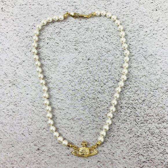 NWT Vivienne westwood gold Orb Pearl Choker Necklace - Picture 4 of 11